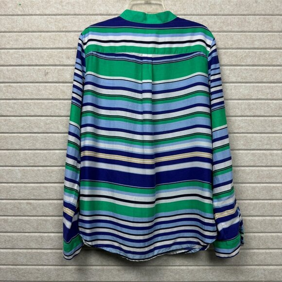 Talbots Striped Tunic Shirt Blue Green Long Sleeve Mandarin Collar SP Petite - Picture 5 of 11